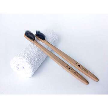 Karbon Charcoal Infused Bamboo Toothbrushes (5 Pack) W/Bamboo Toothpicks Soft Bristles Biodegradable BPA Free