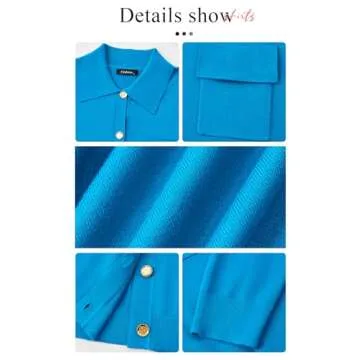 PRETTYGARDEN Long Sleeve Collar Knitted Button Down Shirts for Women Plus Size Tops Womens Cardigan Sweaters with Pockets (Blue, Large)