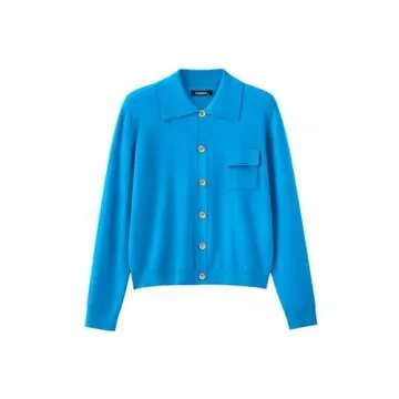 PRETTYGARDEN Long Sleeve Collar Knitted Button Down Shirts for Women Plus Size Tops Womens Cardigan Sweaters with Pockets (Blue, Large)