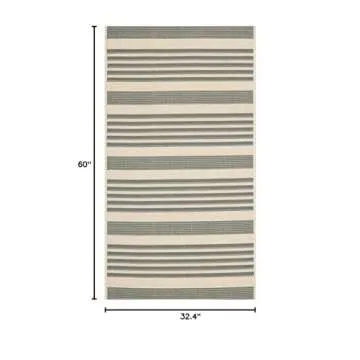 SAFAVIEH Courtyard Collection Accent Rug - 2'7" x 5', Grey & Bone, Stripe Design, Non-Shedding & Eas...
