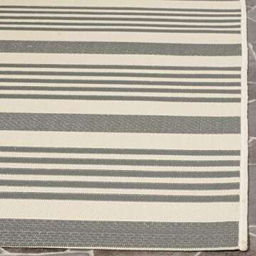 SAFAVIEH Courtyard Collection Accent Rug - 2'7" x 5', Grey & Bone, Stripe Design, Non-Shedding & Easy Care, Indoor/Outdoor & Washable-Ideal for Patio, Backyard, Mudroom (CY6062-236)