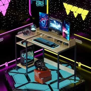 MINOSYS Small Computer Gaming Desk - 47” Home Office Desk with Storage, Monitor Stand, Modern Desi...