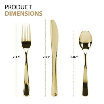 Gold Plastic Cutlery Silverware Set, 160 Count, Extra Heavyweight Disposable Flatware, Full Size Cutlery Combo, Polished Gold, 80 Forks, 40 Spoons, 40 Knifes