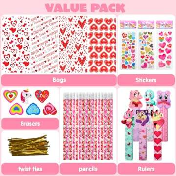 JOYIN 28 Pack Valentines Day Stationery Set Assorted for Kids, with Pencils Sticker Eraser and Ruler...