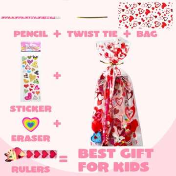 JOYIN 28 Pack Valentines Day Stationery Set Assorted for Kids, with Pencils Sticker Eraser and Rulers, and Holiday Reward Prizes Classroom School Exchange Gift