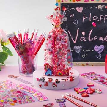JOYIN 28 Pack Valentines Day Stationery Set Assorted for Kids, with Pencils Sticker Eraser and Rulers, and Holiday Reward Prizes Classroom School Exchange Gift