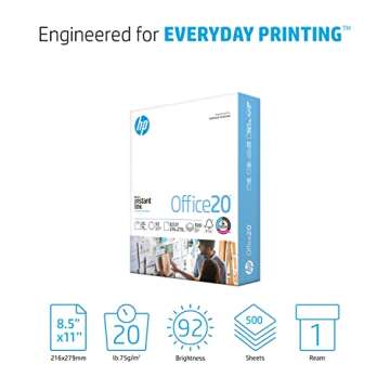 HP Papers | 8.5x11 Paper |Office 20 lb | 1 Ream - 500 Sheets | 92 Bright | Made in USA - FSC Certifi...