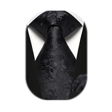 Black Woven Tie and Pocket Square Set for Men