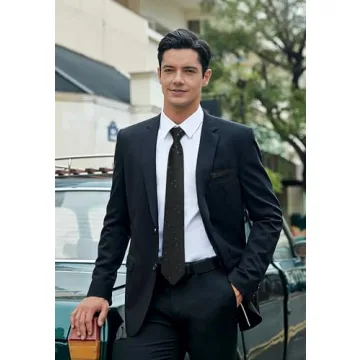 Black Woven Tie and Pocket Square Set for Men