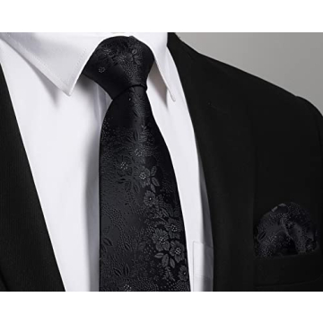 Black Woven Tie and Pocket Square Set for Men