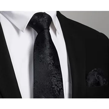 Black Woven Tie and Pocket Square Set for Men
