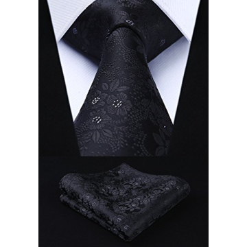 Black Woven Tie and Pocket Square Set for Men