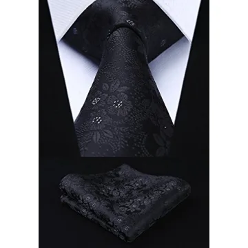 Black Woven Tie and Pocket Square Set for Men