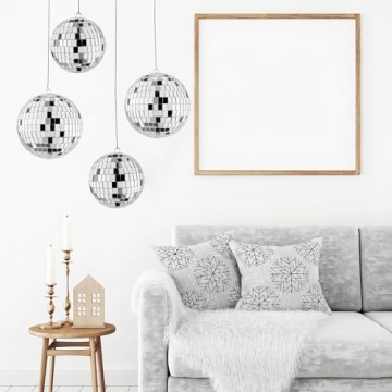 4 PCS 3 Inch 4 Inch Disco Ball Party Decorations Reflective Mirror Ball 70s Disco Themed Ornaments f...