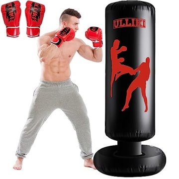 ULLIKI 65" Punching Bag for Adults and Kids with Gloves - Freestanding Heavy Boxing Bag, Inflatable ...