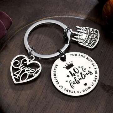 Xiyantiji 40th Birthday Keychain Birthday Gifts for Women Girls Happy 40th Birthday Gifts for Mom Sister Sweet 40 Year Old Gifts - 40 and Fabulous Gifts for Women