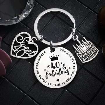 Xiyantiji 40th Birthday Keychain Birthday Gifts for Women Girls Happy 40th Birthday Gifts for Mom Sister Sweet 40 Year Old Gifts - 40 and Fabulous Gifts for Women