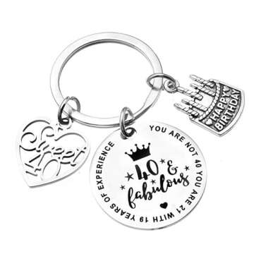 Xiyantiji 40th Birthday Keychain Birthday Gifts for Women Girls Happy 40th Birthday Gifts for Mom Sister Sweet 40 Year Old Gifts - 40 and Fabulous Gifts for Women