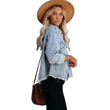 Jayscreate Women's Cropped Denim Jacket for Women Plus Size Ladies Light Ripped Mini Oversized Lightweight Short Denim Jean Jacket with Pockets