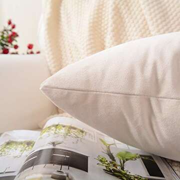 MERNETTE Pack of 2, Velvet Soft Decorative Square Throw Pillow Cover Cushion Covers Pillow case, Home Decor Decorations for Sofa Couch Bed Chair 18x18 Inch/45x45 cm (Cream)