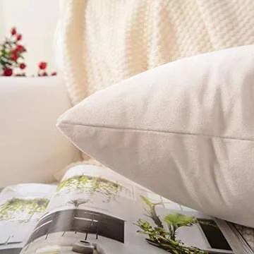 MERNETTE Pack of 2, Velvet Soft Decorative Square Throw Pillow Cover Cushion Covers Pillow case, Home Decor Decorations for Sofa Couch Bed Chair 18x18 Inch/45x45 cm (Cream)