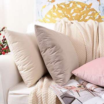 MERNETTE Pack of 2, Velvet Soft Decorative Square Throw Pillow Cover Cushion Covers Pillow case, Home Decor Decorations for Sofa Couch Bed Chair 18x18 Inch/45x45 cm (Cream)