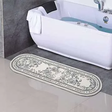 DECRAFTS Oval Bathroom Rugs for Bathtub and Shower Soft Bath Mats for Front Door for Toilet, Kitchen, Living Room, Washable (Black and White 15.7 x 47 inch)