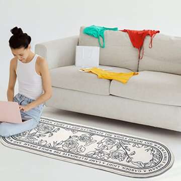 DECRAFTS Oval Bathroom Rugs for Bathtub and Shower Soft Bath Mats for Front Door for Toilet, Kitchen, Living Room, Washable (Black and White 15.7 x 47 inch)