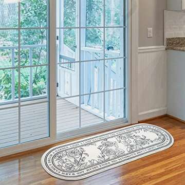 DECRAFTS Oval Bathroom Rugs for Bathtub and Shower Soft Bath Mats for Front Door for Toilet, Kitchen, Living Room, Washable (Black and White 15.7 x 47 inch)