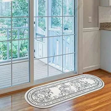 DECRAFTS Oval Bathroom Rugs for Bathtub and Shower Soft Bath Mats for Front Door for Toilet, Kitchen, Living Room, Washable (Black and White 15.7 x 47 inch)