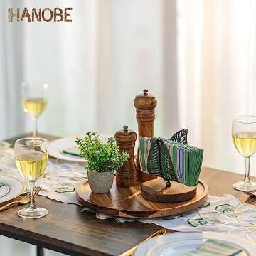 Hanobe Wood Tray Lazy Susan: Round Acacia Wooden Turntable Decorative Coffee Table Trays for Kitchen...