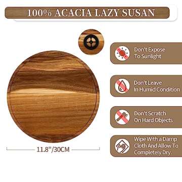 Hanobe Wood Tray Lazy Susan: Round Acacia Wooden Turntable Decorative Coffee Table Trays for Kitchen Counter Centerpiece Organizer Decor for Cabinet