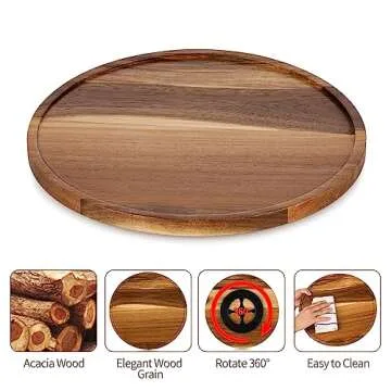 Hanobe Wood Tray Lazy Susan: Round Acacia Wooden Turntable Decorative Coffee Table Trays for Kitchen Counter Centerpiece Organizer Decor for Cabinet
