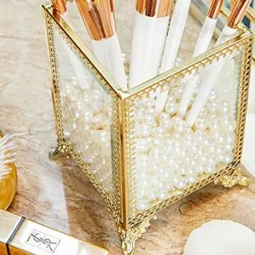 Elegant PuTwo Makeup Brush Holder with Gold Trim