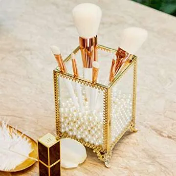 Elegant PuTwo Makeup Brush Holder with Gold Trim