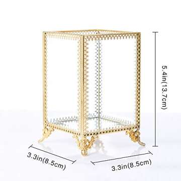 PuTwo Makeup Brush Holder Glass and Brass Vintage Makeup Brush Organizer Handmade Cosmetic Brush Storage with White Pearls for Dresser Vanity Countertop - Gold