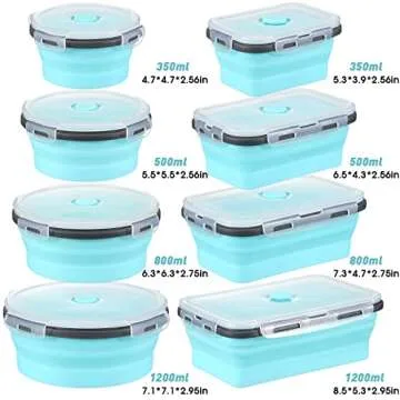8 Pieces Collapsible Food Storage Containers Foldable Silicone Lunch Containers with Lids, 4 Pcs Sil...