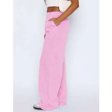 LOMON Womens Striped Wide Leg Boxers Pants Cotton Pajama Lounge Pj Casual Trousers Y2K Beach Bottoms with Pockets (Pink White Pinstripe, XXL)