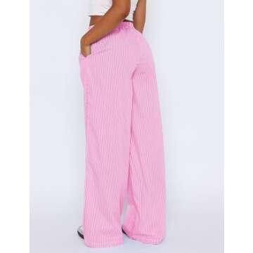 LOMON Womens Striped Wide Leg Boxers Pants Cotton Pajama Lounge Pj Casual Trousers Y2K Beach Bottoms with Pockets (Pink White Pinstripe, XXL)