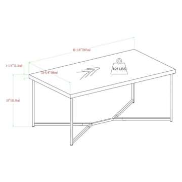 Walker Edison Mid Century Modern Marble Gold Rectangle Coffee Table Living Room Accent Ottoman Storage Shelf, 42 Inch, Marble and Silver