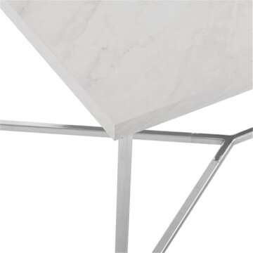 Walker Edison Mid Century Modern Marble Gold Rectangle Coffee Table Living Room Accent Ottoman Storage Shelf, 42 Inch, Marble and Silver