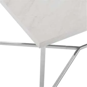 Walker Edison Mid Century Modern Marble Gold Rectangle Coffee Table Living Room Accent Ottoman Storage Shelf, 42 Inch, Marble and Silver