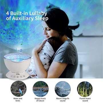 TOMNEW Ocean Wave Projector Sound Machine, Night Light Projector with Remote Control Timer 7 Colors LED Lighting Modes Water Lamp for Kids Adults Bedroom Living Room Party Decorations Gift (White)