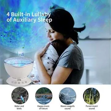 TOMNEW Ocean Wave Projector Sound Machine, Night Light Projector with Remote Control Timer 7 Colors LED Lighting Modes Water Lamp for Kids Adults Bedroom Living Room Party Decorations Gift (White)