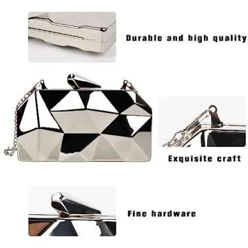 Women Lattice Silvery Clutch Purses - Geometric Lattice Metal Clutch Evening Bag Women Golden Stone Cut Clutch Purse
