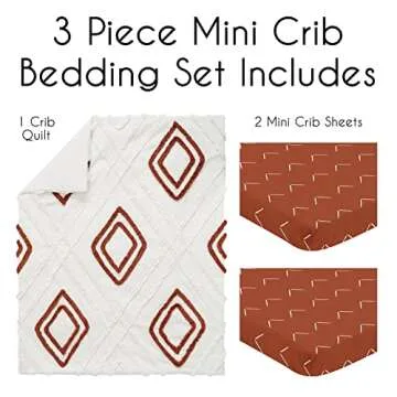 Sweet Jojo Designs Rust Orange Boho Arrow Boy Girl Baby Mini Crib Bedding Set Infant Nursery Room Ne...