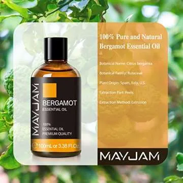Bergamot Essential Oil, MAYJAM Premium Pure Essential Oils, 3.38FL.OZ Large Volume for Diffusers Soap Candle Making, Ideal for Home Office Car Yoga Use