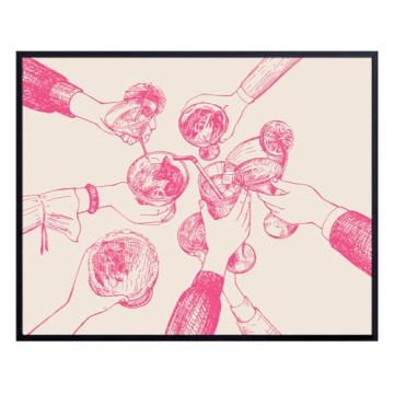 Trendy Cocktail Party Wall Art - Pink Retro Style Bar Cart Decor