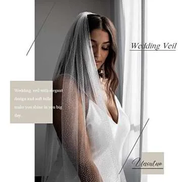 Unsutuo 1 Tier Glitter Bride Wedding Veil Fingertip Bachelorette Party Veil Sparking Bridal Veil for Women and Girls (Ivory)
