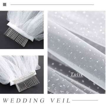 Unsutuo 1 Tier Glitter Bride Wedding Veil Fingertip Bachelorette Party Veil Sparking Bridal Veil for Women and Girls (Ivory)